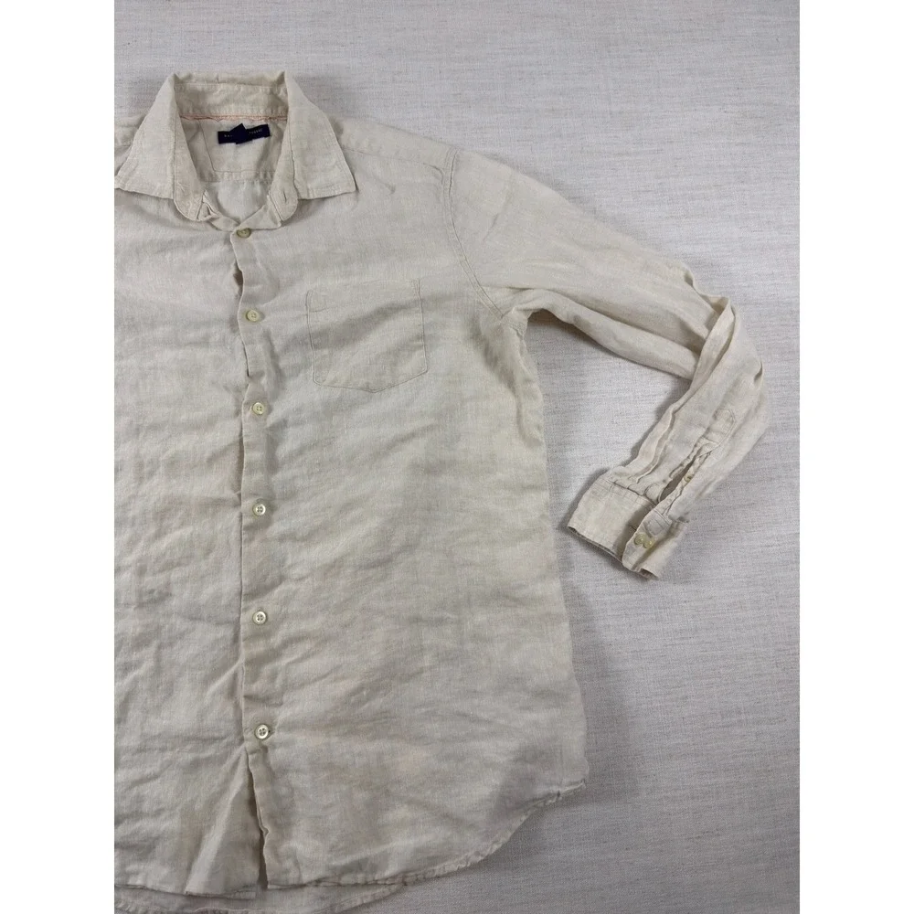 Banana Republic Classic Linen Shirt Mens Large Beige Long Sleeve Button Up 0560